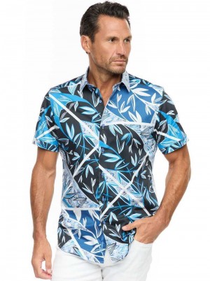 Robert Graham Blue Palm Short Sleeve Button Down Shirt Blue | 37026AWOI