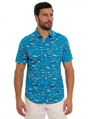 Robert Graham Boat Marina Short Sleeve Knit Shirt Teal | 13720COVQ