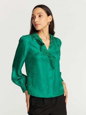 Robert Graham Brigitte Long Sleeve Shirt Emerald | 75042OYCK