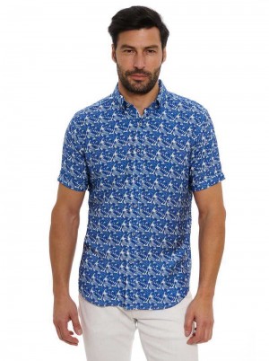 Robert Graham Henrik Short Sleeve Button Down Shirt Navy | 01652WUOX