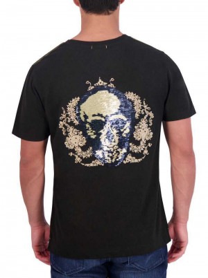 Robert Graham Limited Edition Neil Sequin Skull T-shirt Black | 80172VGEW