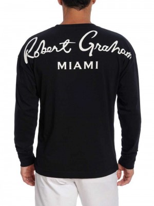 Robert Graham Miami Long Sleeve T-shirt Black | 09348DLCE