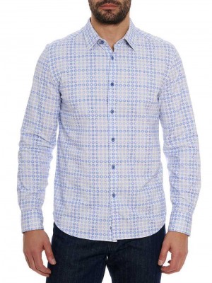 Robert Graham Port Of Call Motion Long Sleeve Knit Shirt Blue | 97136ZCJW