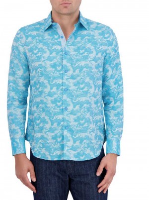 Robert Graham Poseidon Long Sleeve Button Down Shirt Turquoise | 86534VKGS