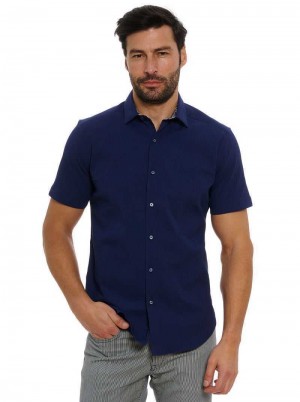 Robert Graham Shark Bite 2 Short Sleeve Button Down Shirt Tall Navy | 43586BDEP