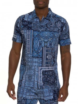 Robert Graham The Gotham Short Sleeve Button Down Shirt Navy | 90476SUIZ