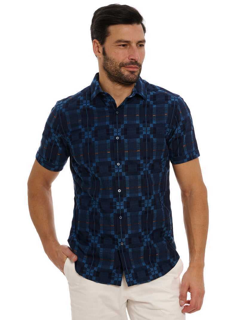 Robert Graham Aizome Short Sleeve Button Down Shirt Indigo | 03894KBJV