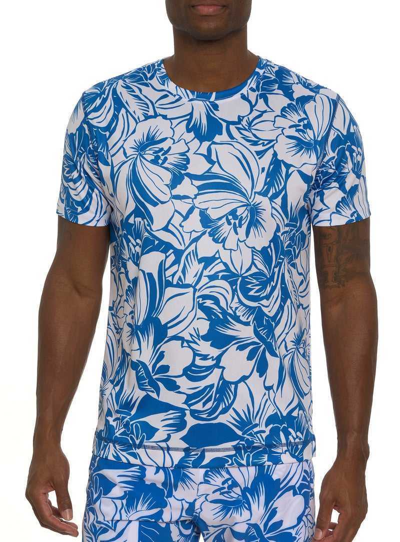 Robert Graham Beach Hibiscus Performance Graphic T-shirt Blue | 79042QLOX