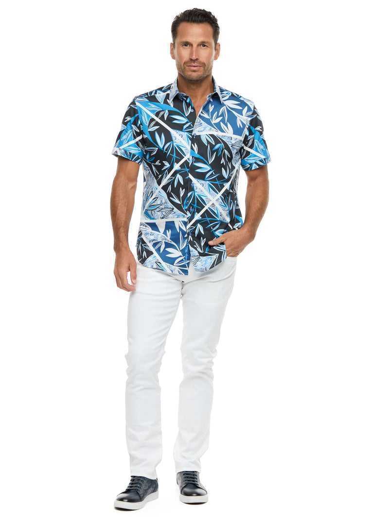 Robert Graham Blue Palm Short Sleeve Button Down Shirt Blue | 37026AWOI