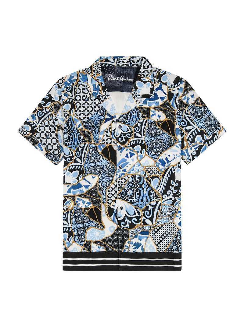 Robert Graham Kintsugi Short Sleeve Button Down Shirt Blue | 28039GSTU