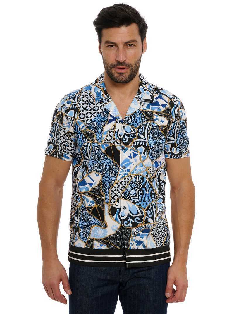 Robert Graham Kintsugi Short Sleeve Button Down Shirt Blue | 28039GSTU